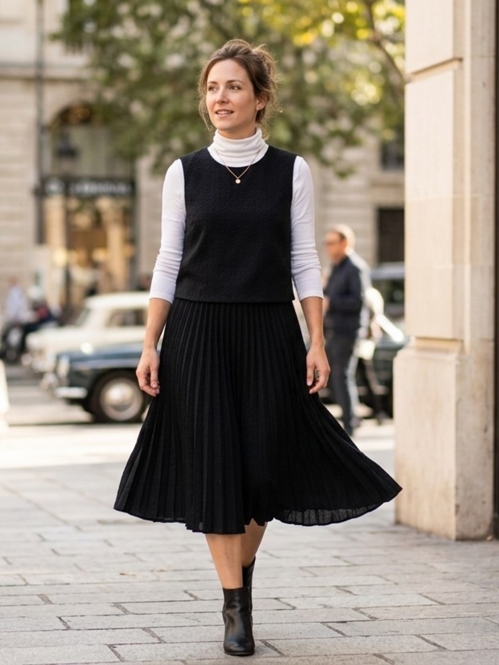 H&M Black Pleated Midi Skirt — Elegant Everyday Style